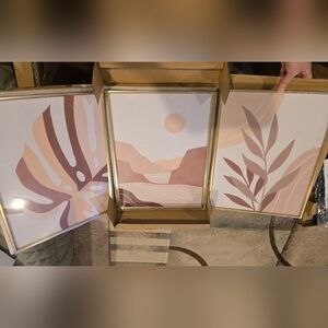Boho Canvas Modern Gold Framed Abstract Art Trio